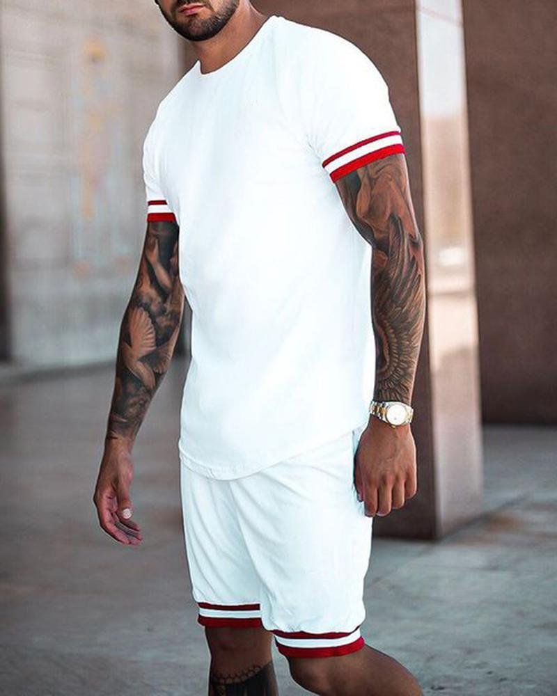 Men's Casual White Short-sleeved T-shirt Shorts Sports Suit