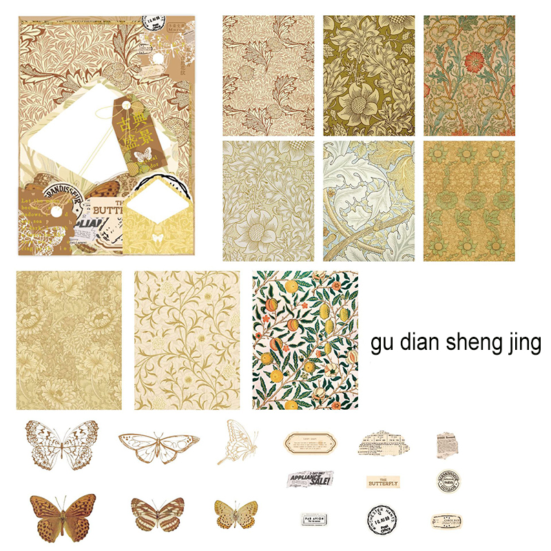 Material Package - Morris's Butterfly Letter Series Vintage Pattern Landscape 
