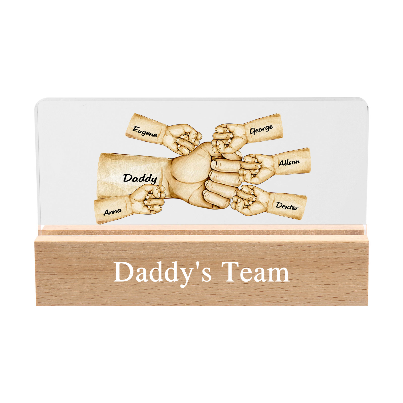 6 Names - Personalised Fist Bump Pattern Table Lamp Customized Text Father's Day Gift for Dad