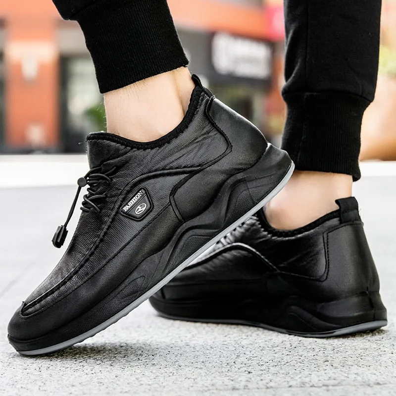 Leather Mens Winter Shoes Fur Warm Men Casual Shoes Outdoor Waterproof Non-slip Snow Boots Shoes Male Hot Sale Footwear 2021