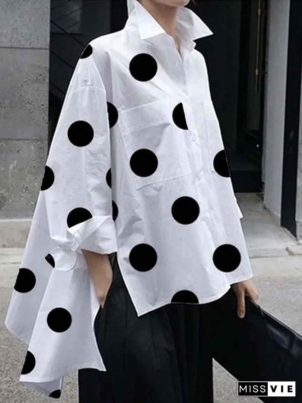 Polka Dot Print Long Sleeve Loose Casual Shirt