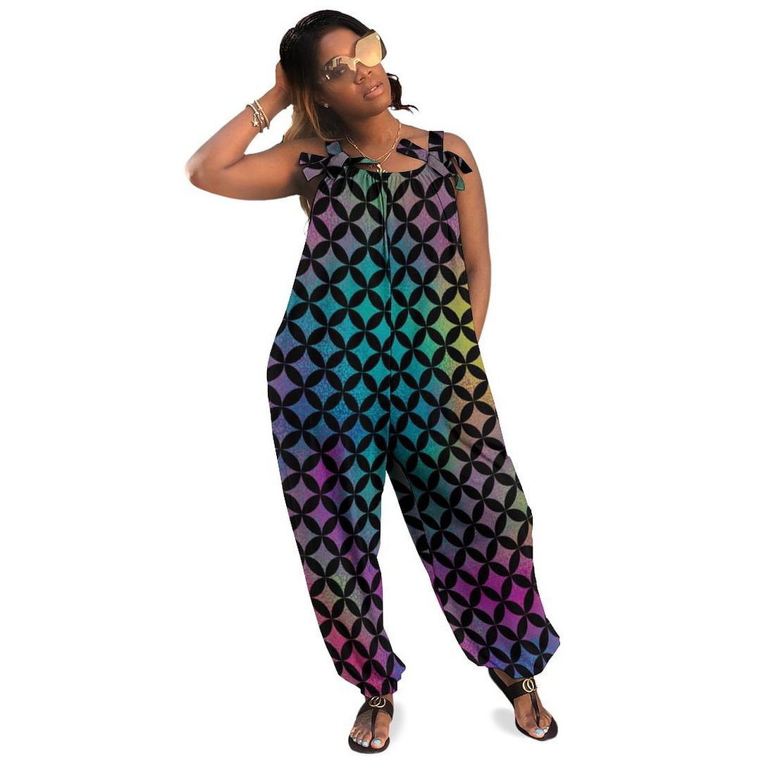 Elegant Modern Abstract Colorful Diamonds Pattern Boho Vintage Loose Overall Corset Jumpsuit Without Top