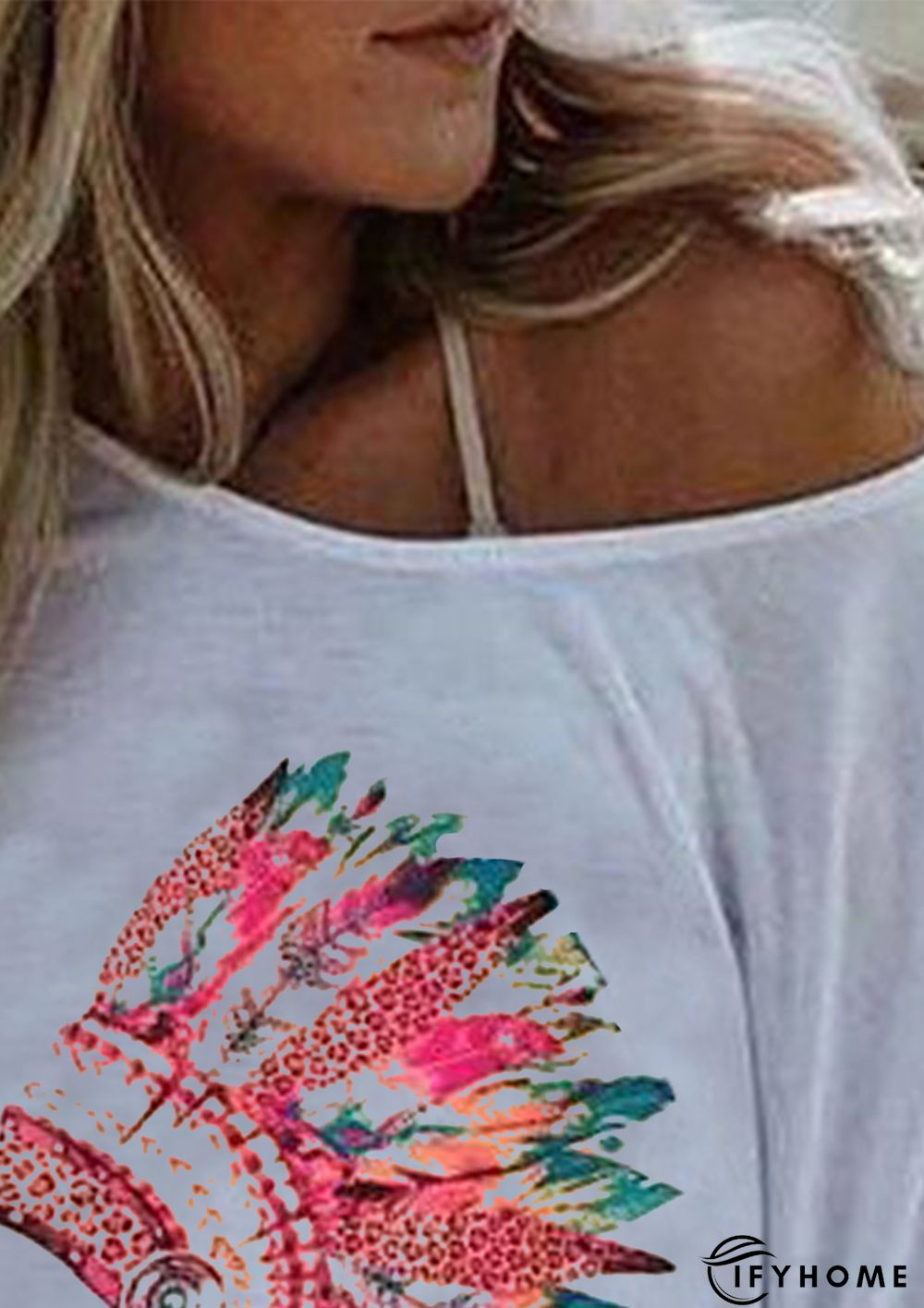 Casual Loose Print Big Round Neck Short Sleeve T-Shirt | IFYHOME