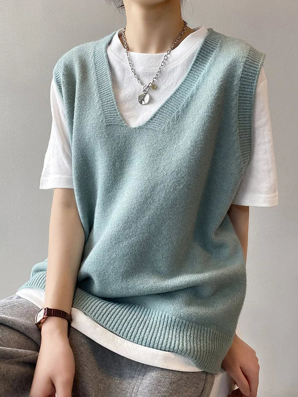 Simple 9 Colors V-Neck Loose Sleeveless Vest