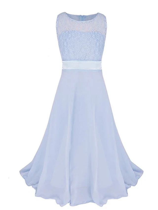 Hellodresses Ball Gown Sleeveless Jewel Neck Flower Girl Dresses Tulle Cotton Blend  With Lace Solid