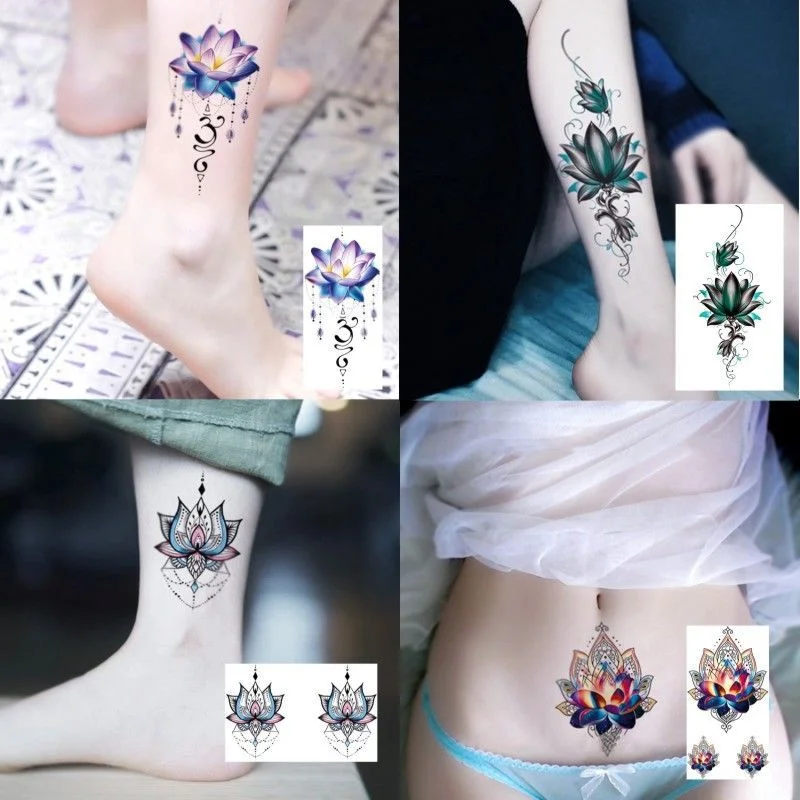 Sdrawing 4/5/9/10/18 PIeces Long Lasting Blue Flower Jewelry Tattoo Sticker Sexy Belly Block Scar Stretch Marks Waterproof Tattoo Sticker