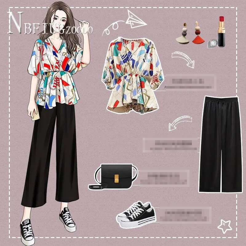 2020 Summer Plus Size Women Sets Elastic Waist Blouse And Pants Female Sets