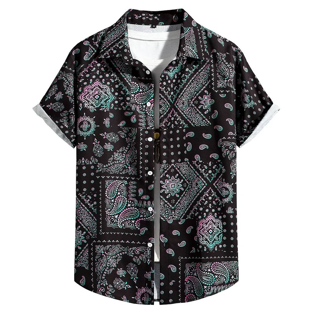 Men's Paisley Shirt Retro Short Sleeve Summer Beach Hip Hop Shirt