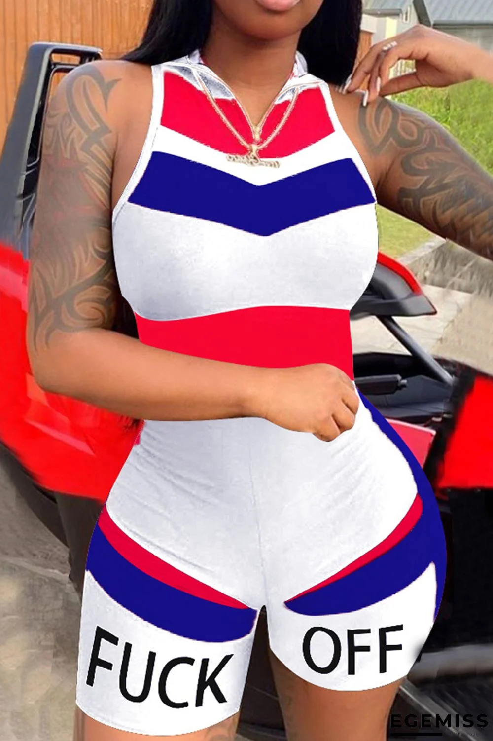 White Sexy Fashion Stitching Sleeveless Sports Romper | EGEMISS