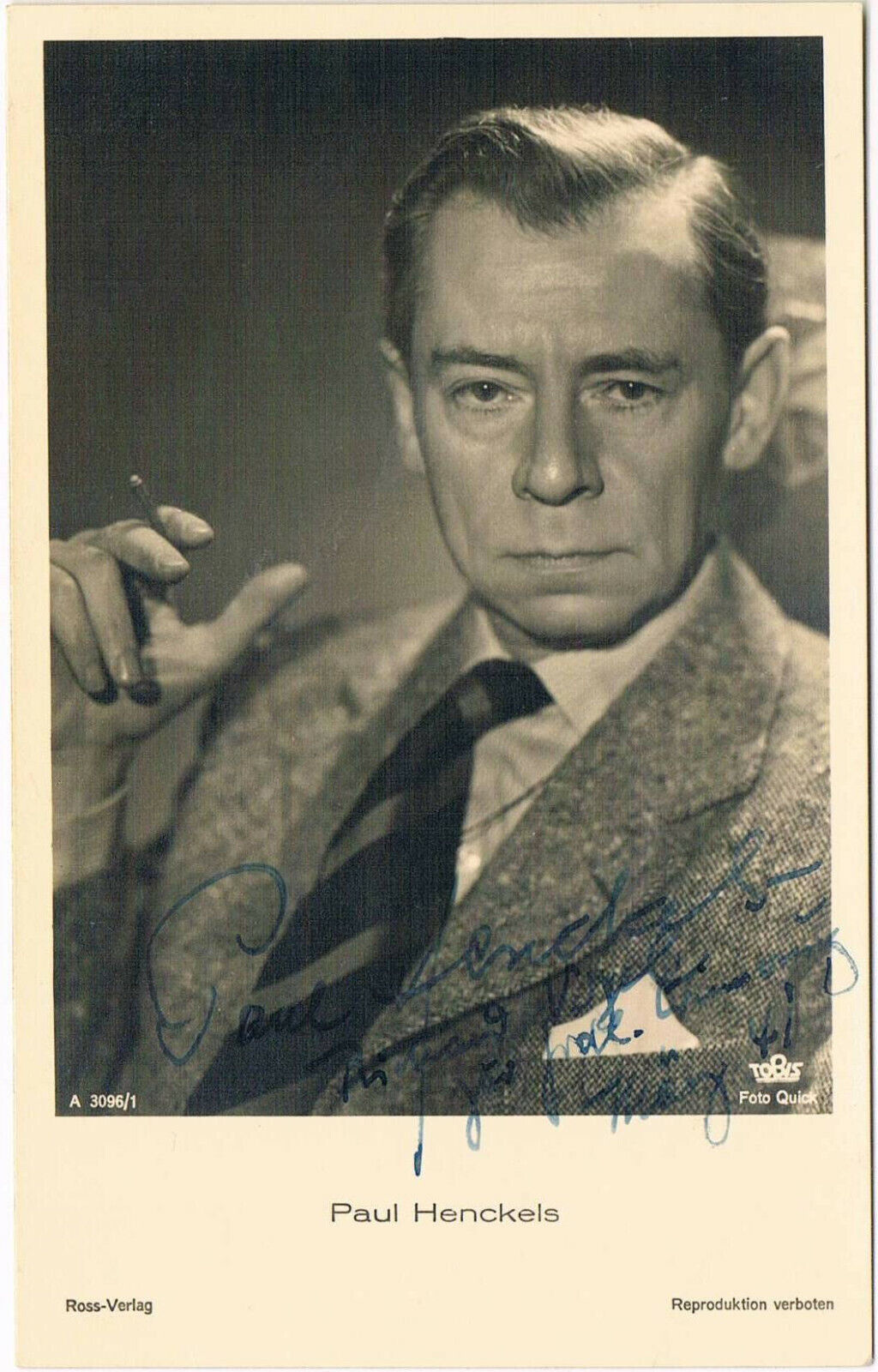 Paul Henckels 1885-1967 autograph signed postcard Photo Poster painting 3.5x5.5