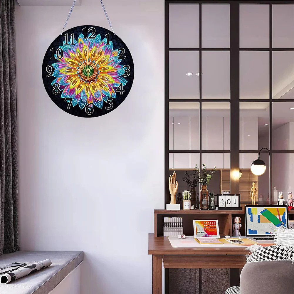 DIY Flower Special Shape Diamond Painting Hanging Clock for Home Decor