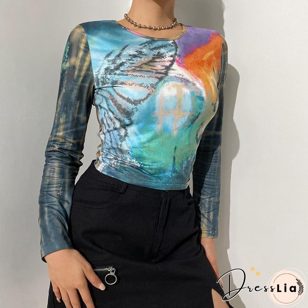 Colorful Printed Slim Long Sleeve Top