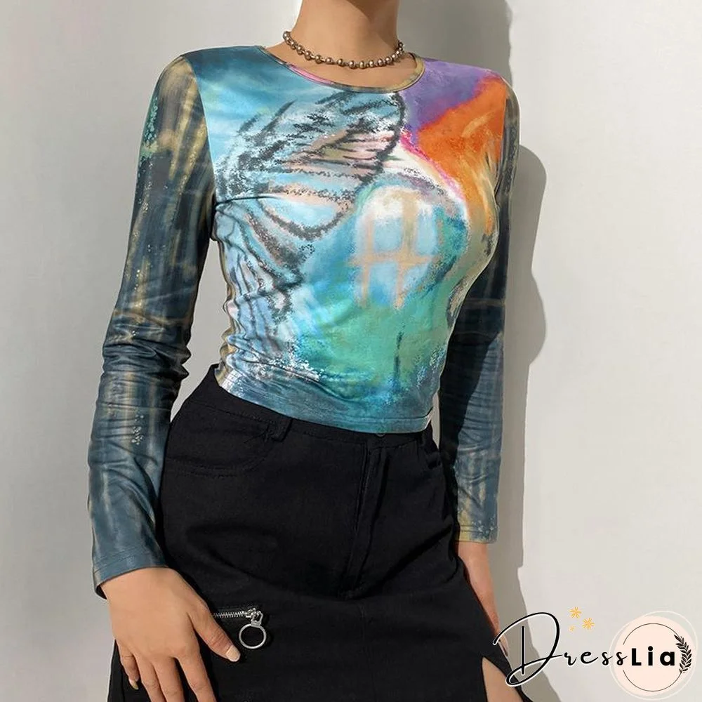 Colorful Printed Slim Long Sleeve Top