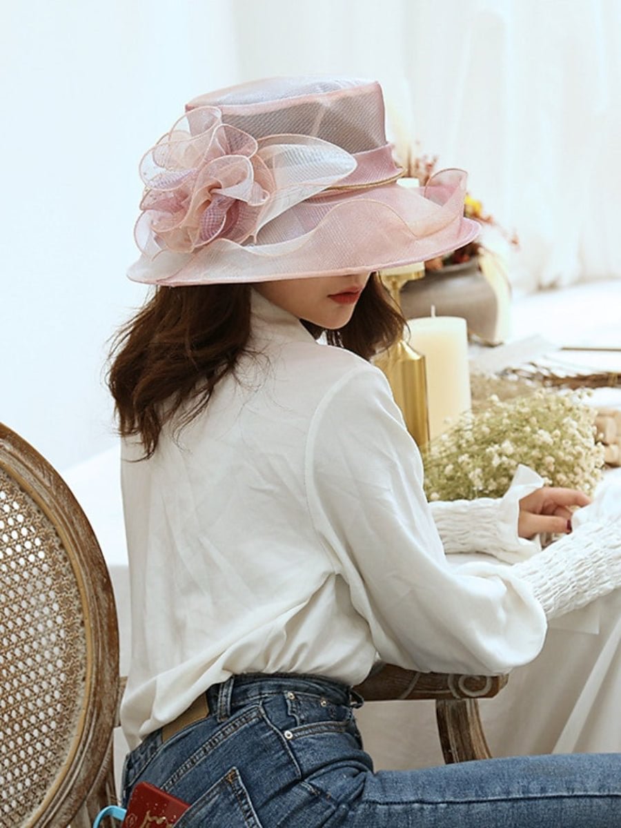 Women's Classic Bucket Hat Floral Decoraton Tea Party Sun Hat