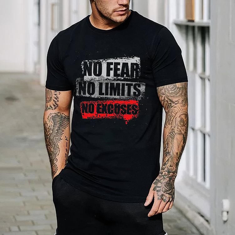 BrosWear No Fear No Limits No Excuses Printed T-Shirt