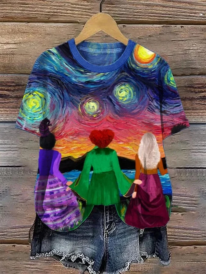 Women's Halloween Three Witches Print Casual T-Shirt