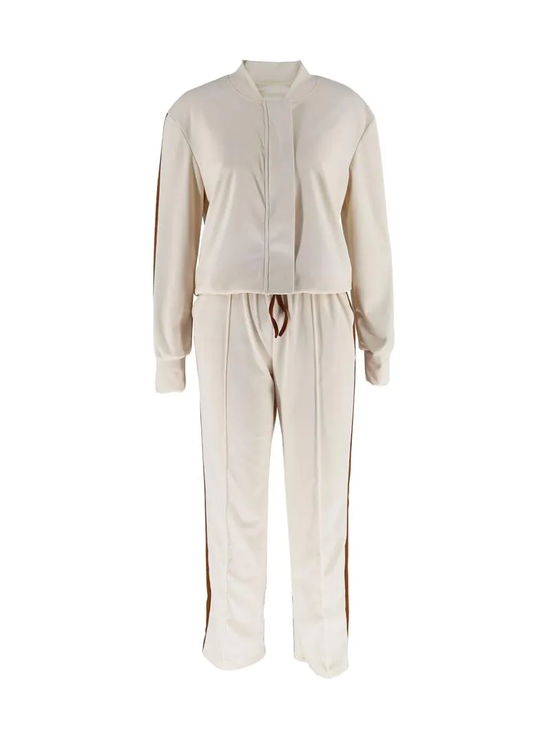 Two-piece Set Women's Patchwork Top & Wide Leg Pants Set, Casual Long Sleeve Outerwear & Pants for Daily Wear, Ladies Summer Clothes