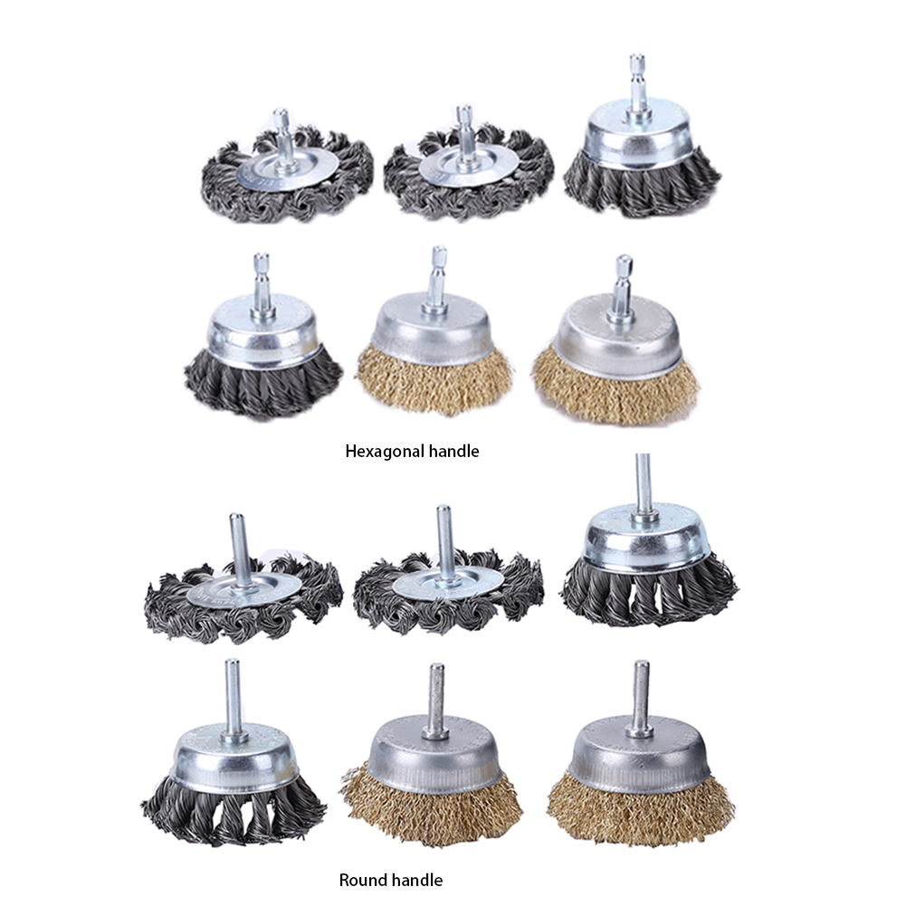

6pcs Rotary Flat Steel Wire Brushes w/ Handle Hand Drill Metal Rust Removal, 501 Original