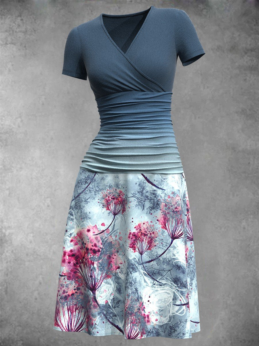 Women's Summer Vintage Floral Art Mosaic Midi Dress