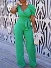 Stylish Green Bandage V-Neck Short Sleeves Jumpsuit
