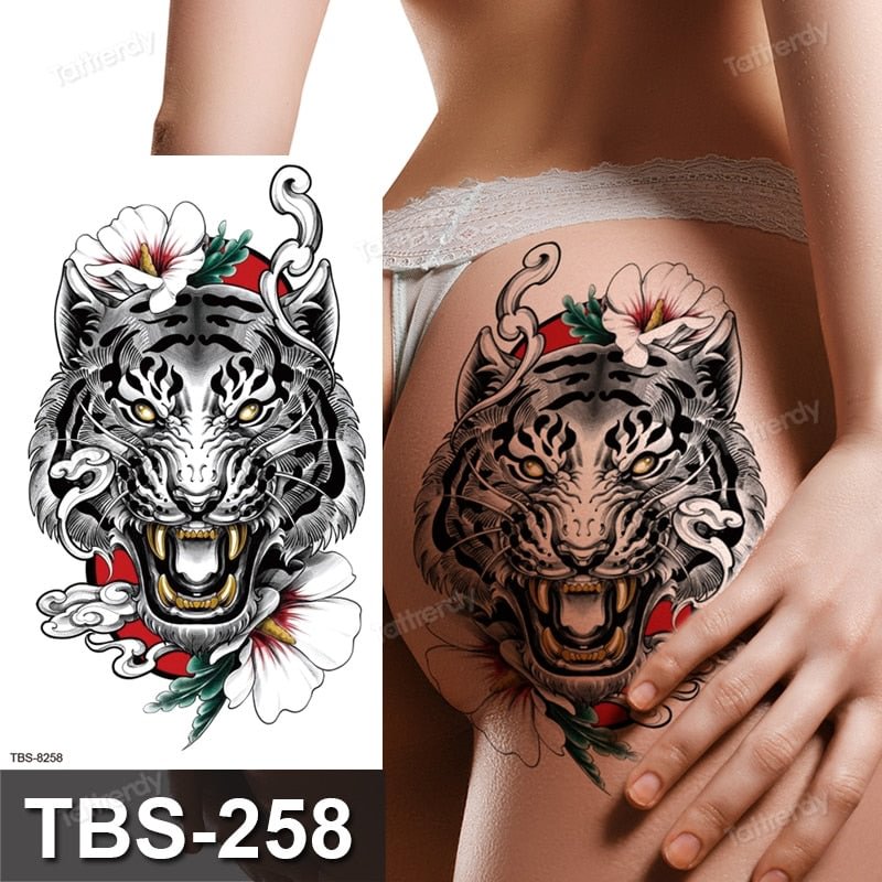 thigh breast tattoo tiger lion dragon anime sexy tattoo for women men body art tattoo temporary waterproof black transfer tatoo