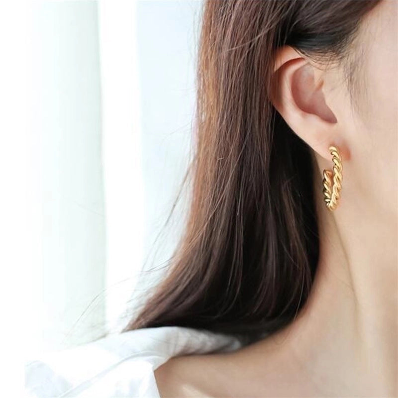 Fashion Stainless Steel Gold-plated C- Shaped Twist Women’s Earrings