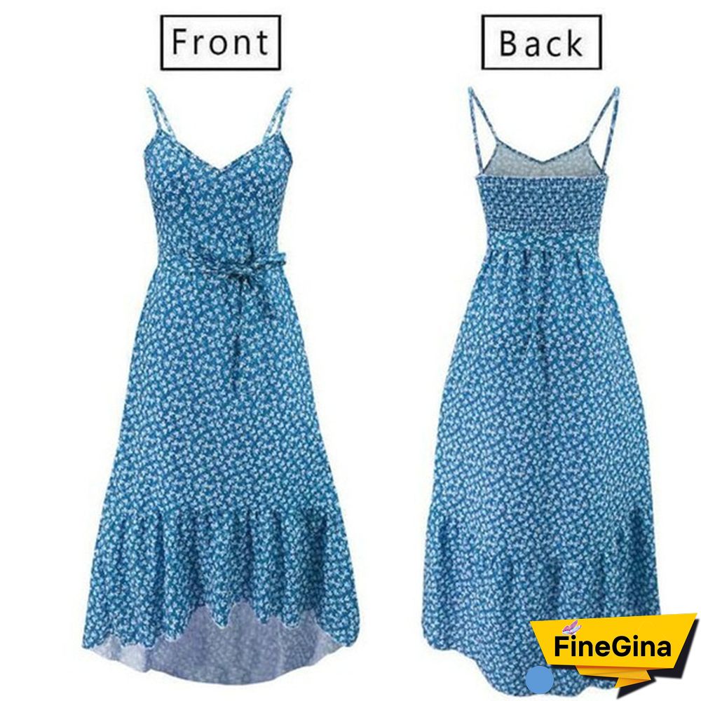 Women Fashion Backless Summer Long Dress Floral Printed Spaghetti Strap Bohemian Maxi Dresses