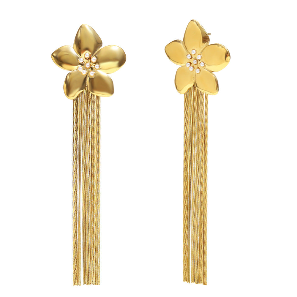 Stainless Steel 18K Gold Plated Oil Dripping Tassel Flower Earrings Coconut Tree Earrings For Women