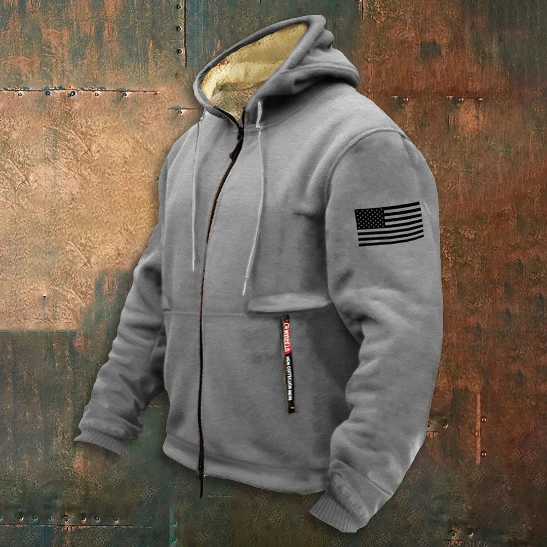 Men'S Zippered Hooded Fleece Flag Long Sleeves Hoodie