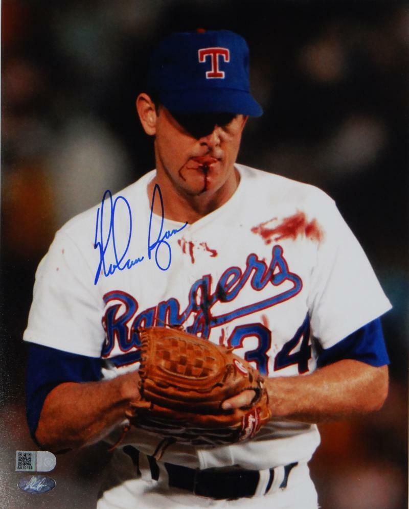 Nolan Ryan Signed Rangers 8x10 Bloody Lip Photo Poster painting- AI Verified/Ryan Holo