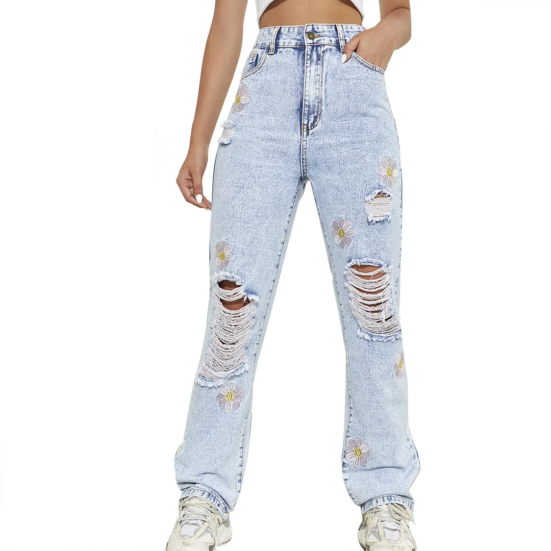 Women's Ripped Straight-leg Skinny Jeans