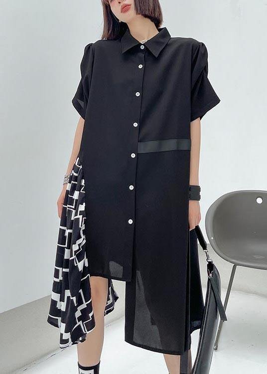 Chic Black Patchwork Print asymmetrical design Dress Summer