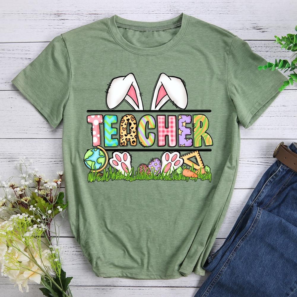 Teacher Happy Easter Round Neck T-shirt-0025482-Guru-buzz