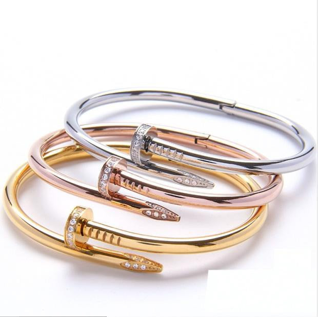 Moderate Luxury Letter Stainless Steel 18K Gold Plated Bangles