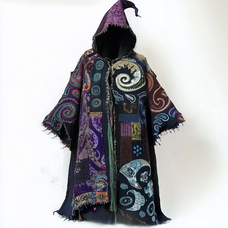 Ethnic print hooded cape robe c815