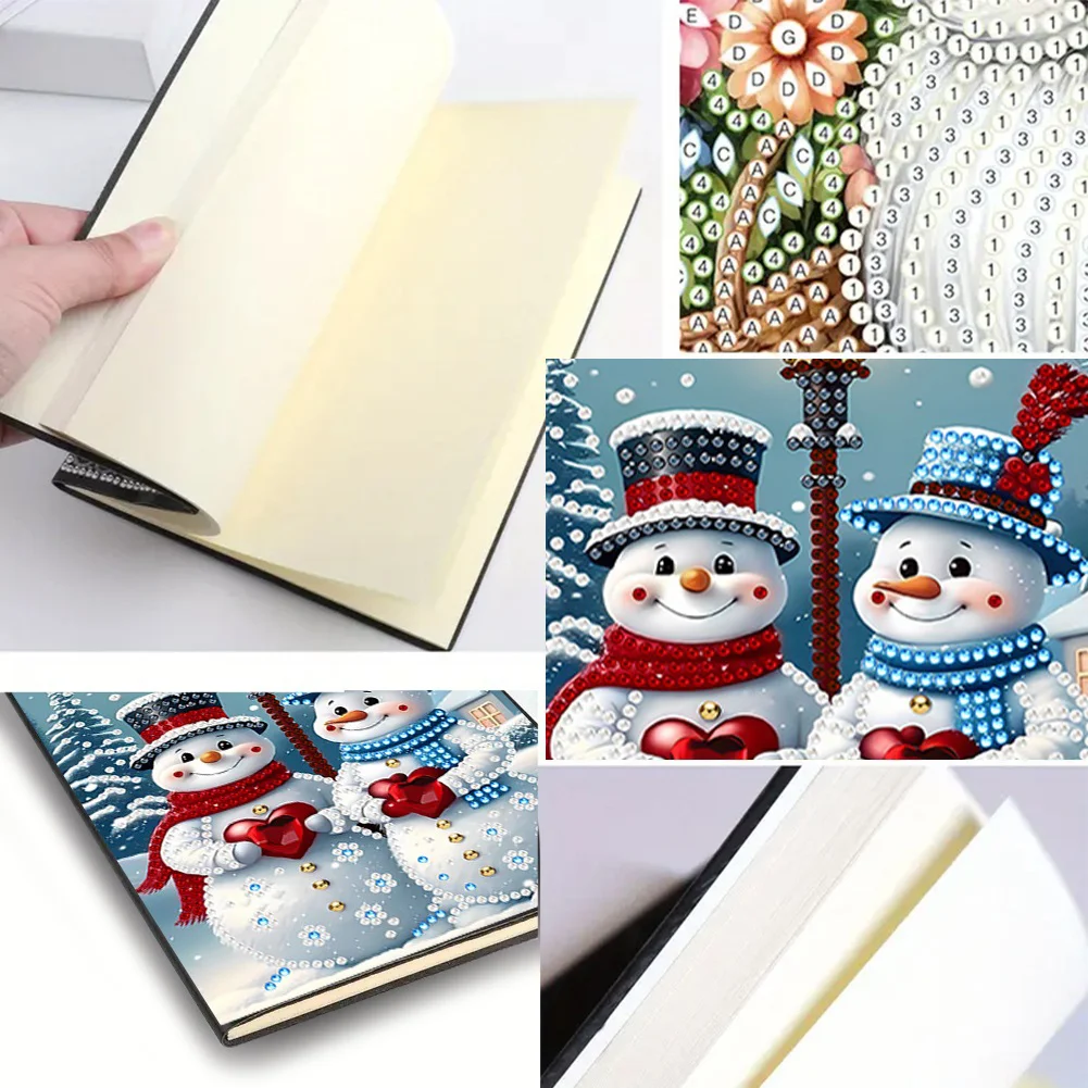 2pcs 50-Page A5 Snowman Santa Claus Diamond Painting Notebook for Adults Gift