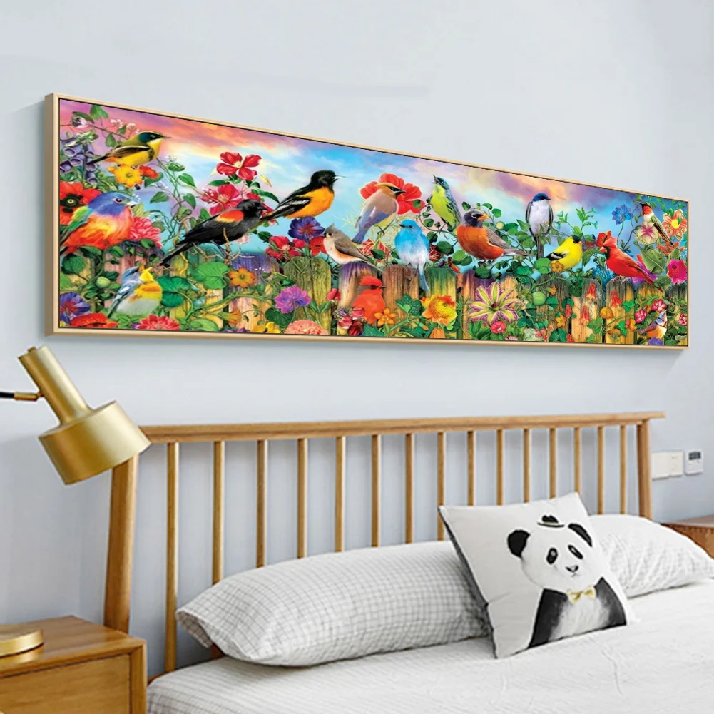 Diamond Painting - Full Round Drill - Fence Birds(90*30cm)
