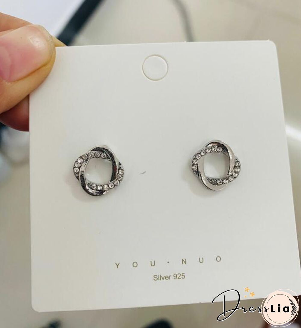 925 Silver Needle Earrings New Trendy Female Korean Exquisite Small Diamond Stalking Earrings Commuter Earrings