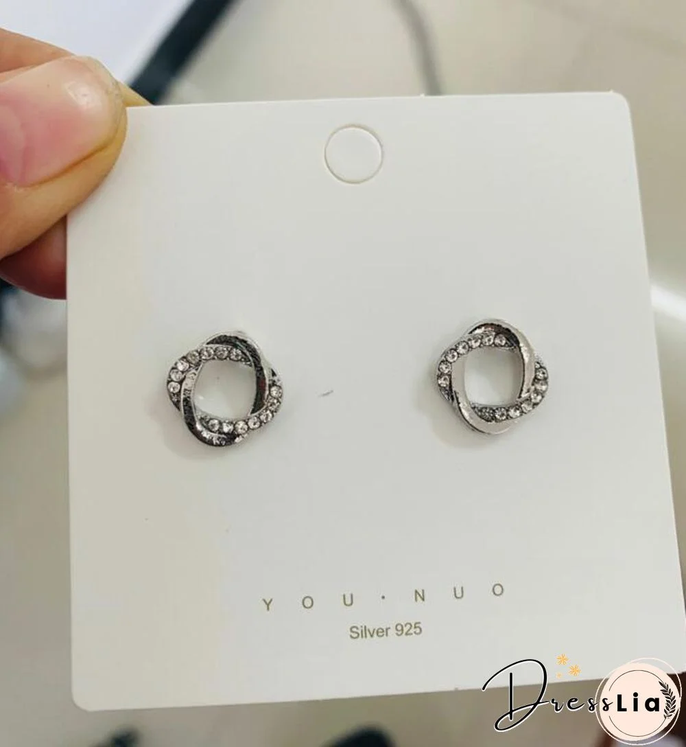 925 Silver Needle Earrings New Trendy Female Korean Exquisite Small Diamond Stalking Earrings Commuter Earrings