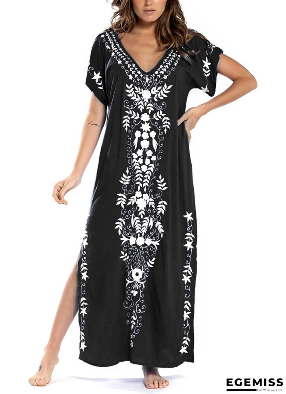 Beach Smock Print Beach Dress Black Dresses | EGEMISS