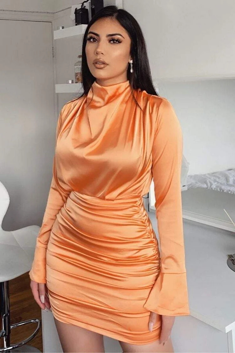Orange Satin High Neck Dress - April Katch Me