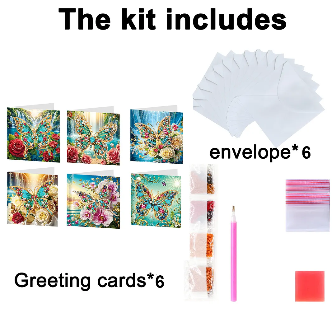 6pcs Jewel Butterfly DIY Diamond Painting Greeting Card Kits with Envelopes Diamond Art Greeting Cards Diamond Art Cards Kits for Adults DIY Crafts Family Friend Gifts