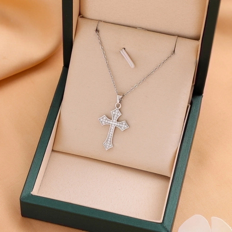 Titanium Steel Casual Minimalist Cross Plating Pendant Necklace