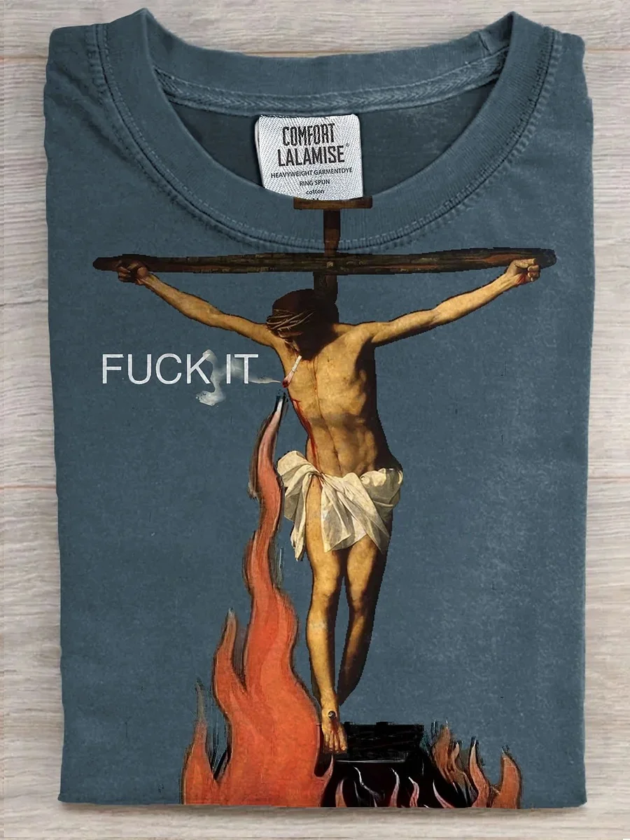 Eagerlys  Jesus Fuck It Burning Stake Art Print T-shirt Eagerlys