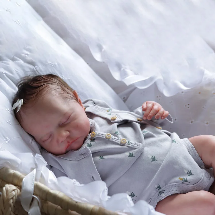 20" Newborn Lifelike Sleeping Baby Brown Hair Doll Girl Noda with Heartbeat💖 & Sound🔊 Rebornartdoll® RSAW-Rebornartdoll®