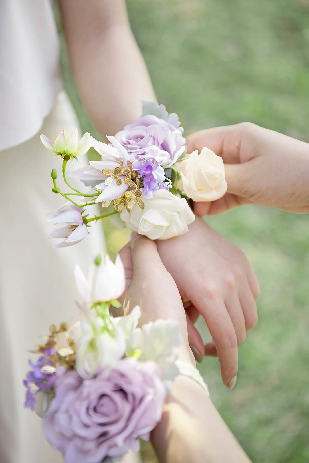 Wrist Corsages in Lilac & Gold