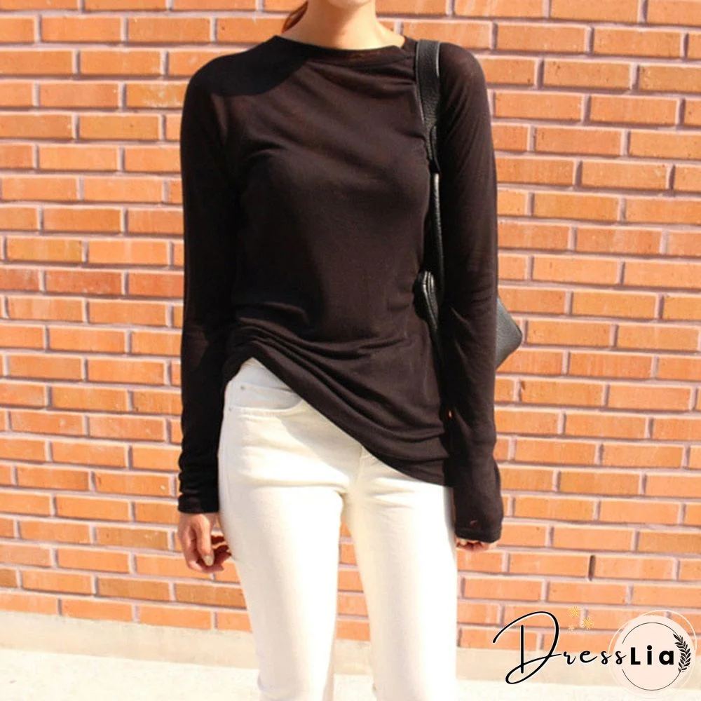 Sexy Women Long Sleeve T-shirt O-neck Slim Fit Warm Spring Summer Basic T-shirts Korean Women Tops Black White Blue Pink