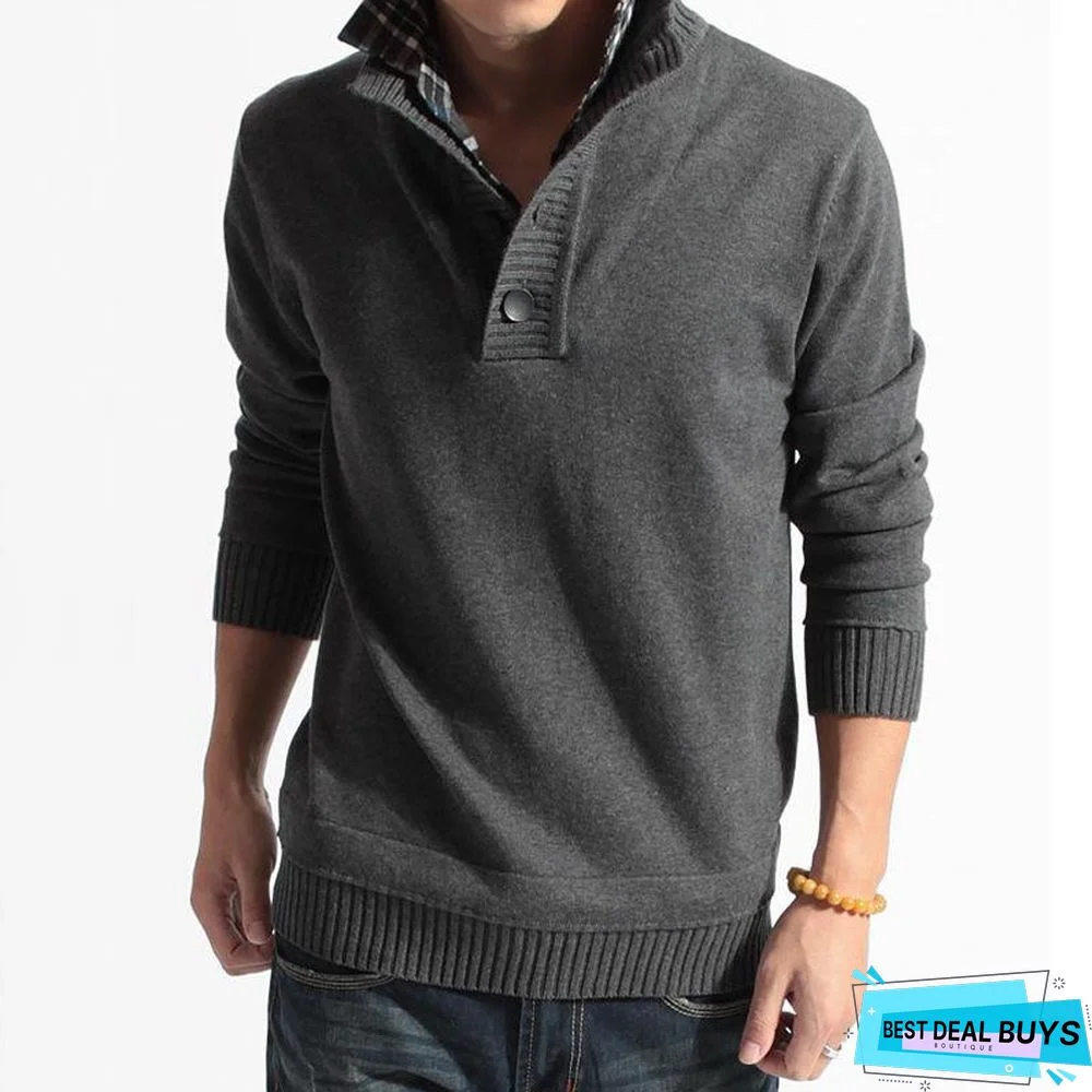 Men's Sweater Stand Collar Solid Color Sweater
