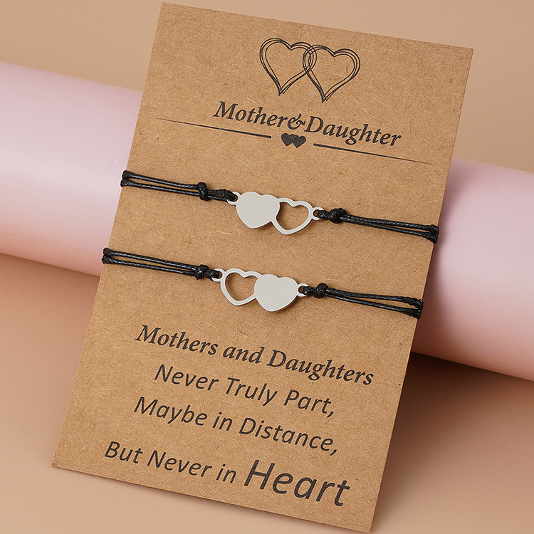Mayoulove Mom and Daughter Stainless Steel Heart Adjustable- Love Bracelets Set with Cards-Mayoulove