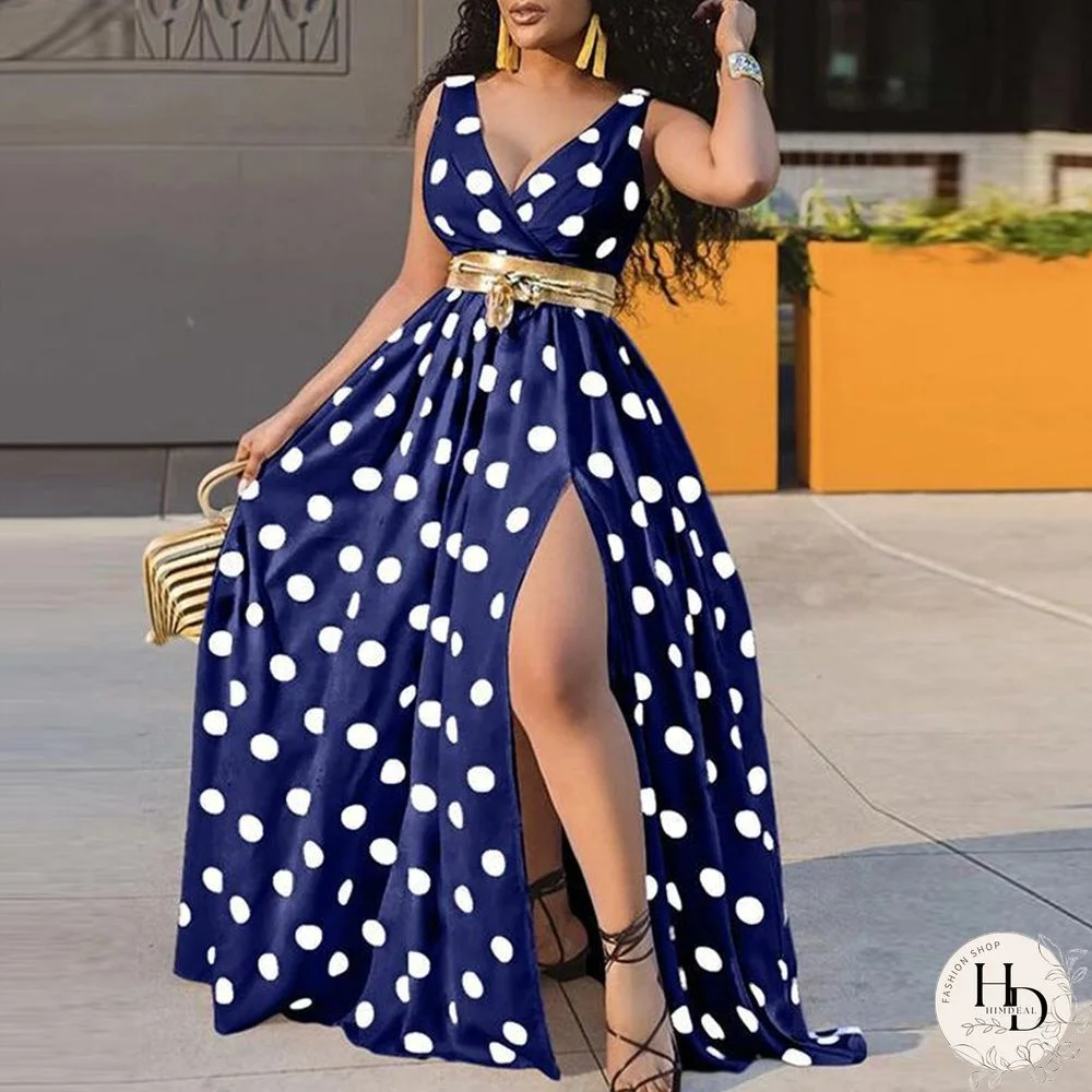 Women Sleeveless V Neck Bohemian Floral Print Beach Dress Sexy High Split Hem Robe Bohemian Vestido Party Beach Dress